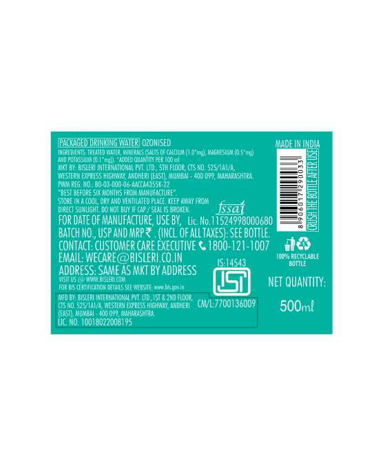 Bisleri 500 ML Packaged Drinking Water image number 3